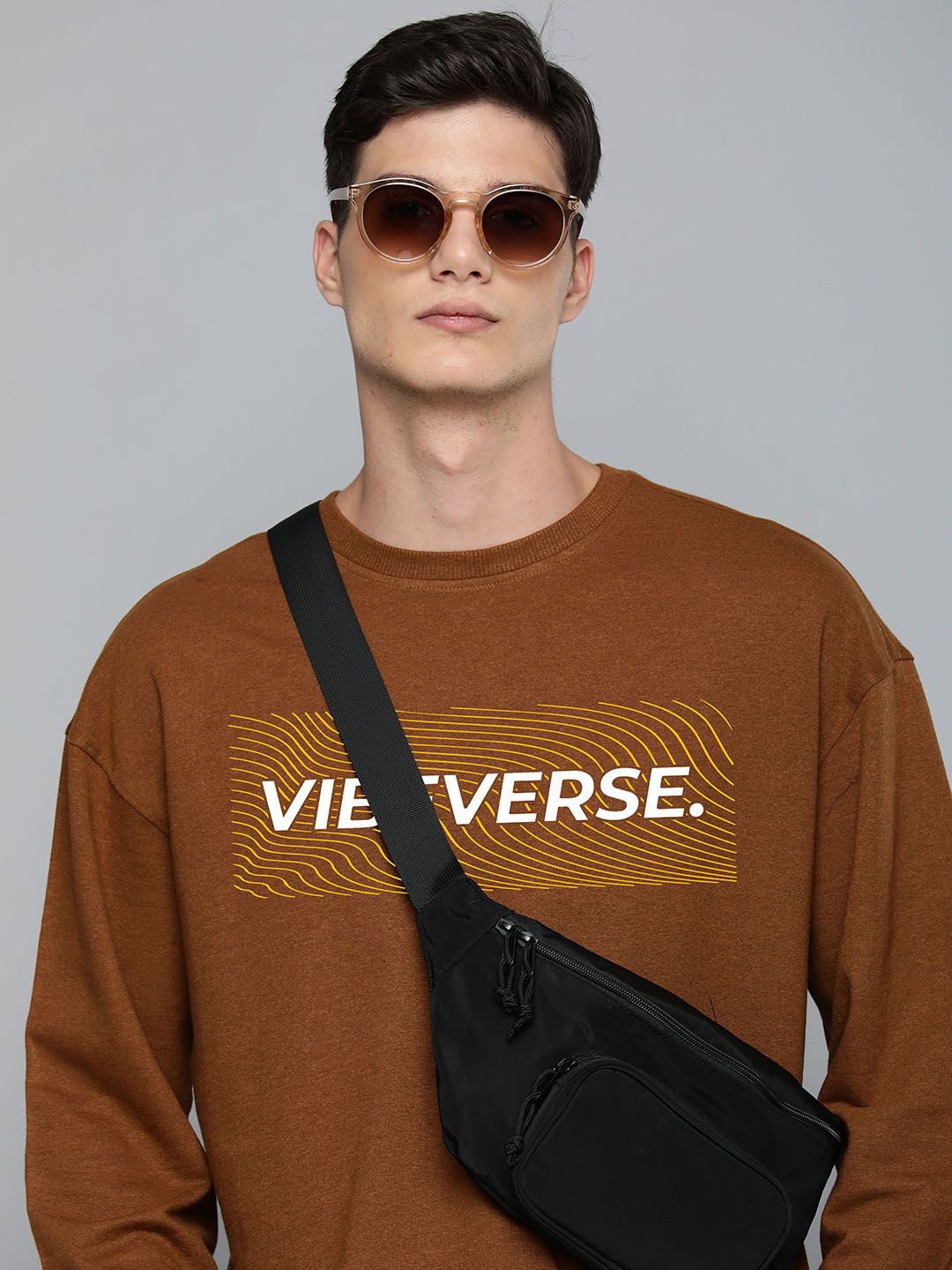 

R.Code by The Roadster Life Co. Men Oversized Printed Sweatshirt, Brown