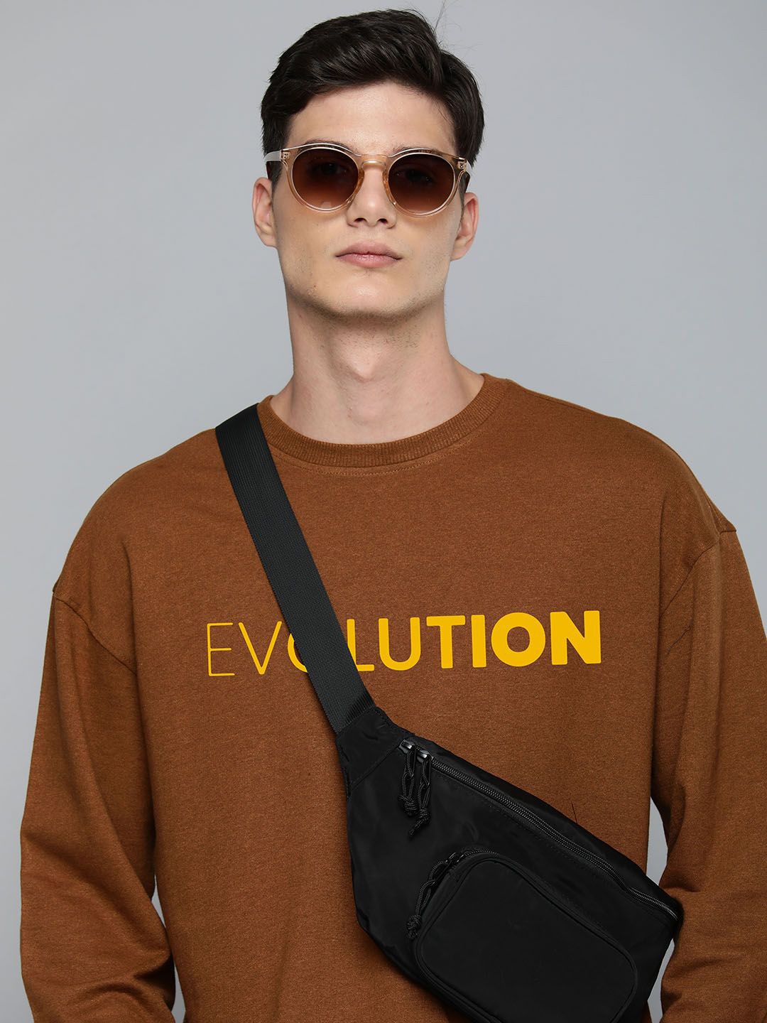 

R.Code by The Roadster Life Co. Men Oversized Printed Sweatshirt, Brown