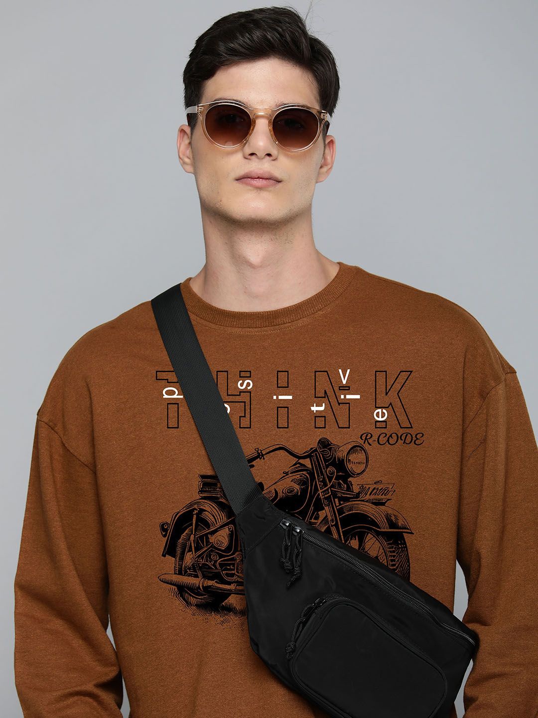 

R.Code by The Roadster Life Co. Men Oversized Printed Sweatshirt, Brown