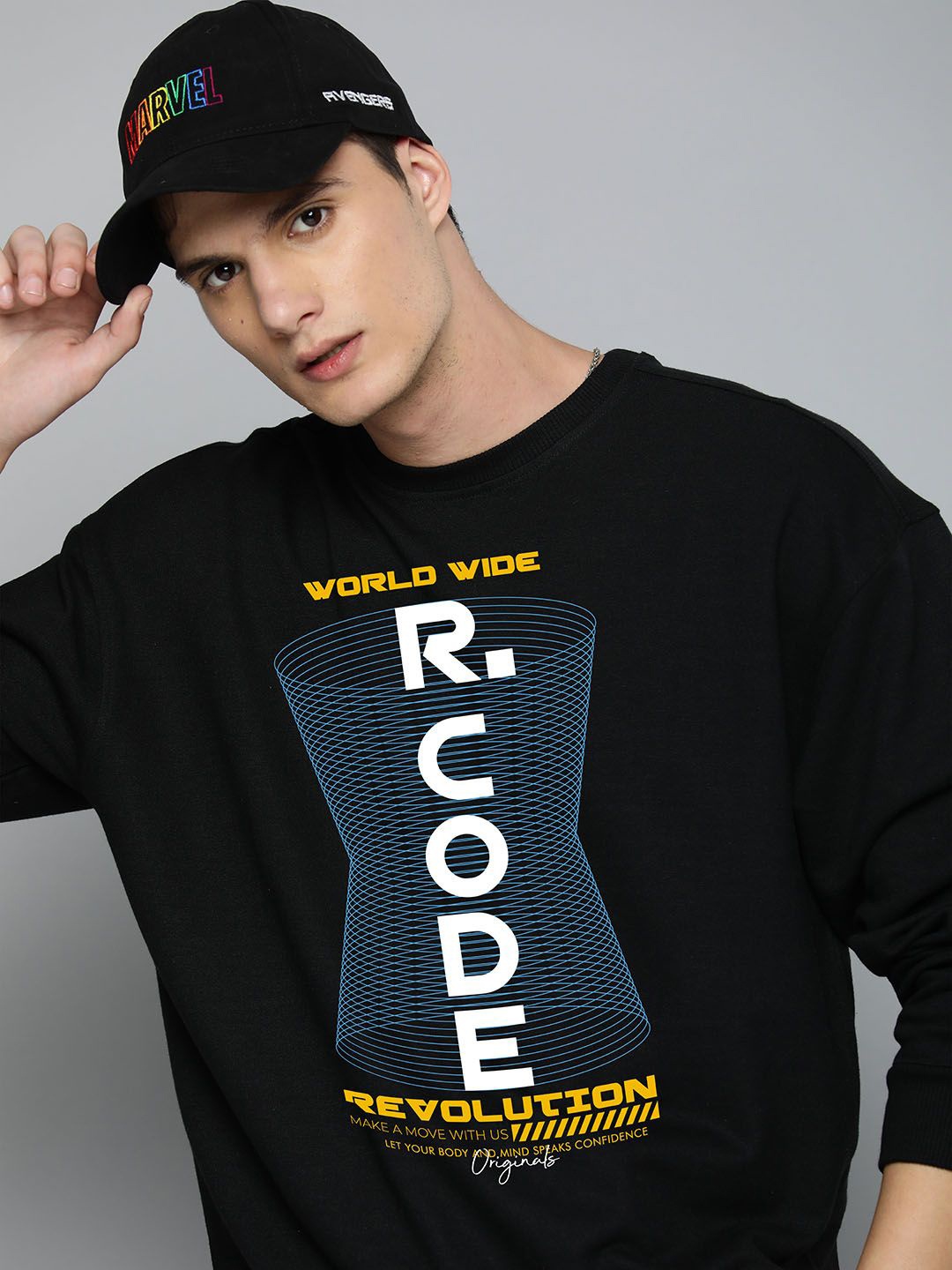 

R.Code by The Roadster Life Co. Men Oversized Printed Sweatshirt, Black