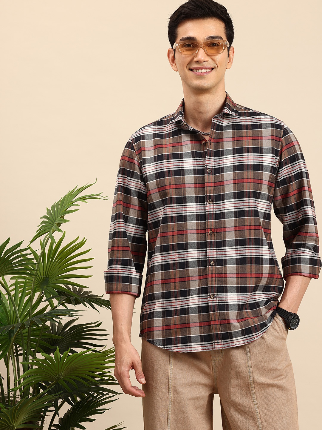 

Mast & Harbour Checked Pure Cotton Casual Shirt, Brown