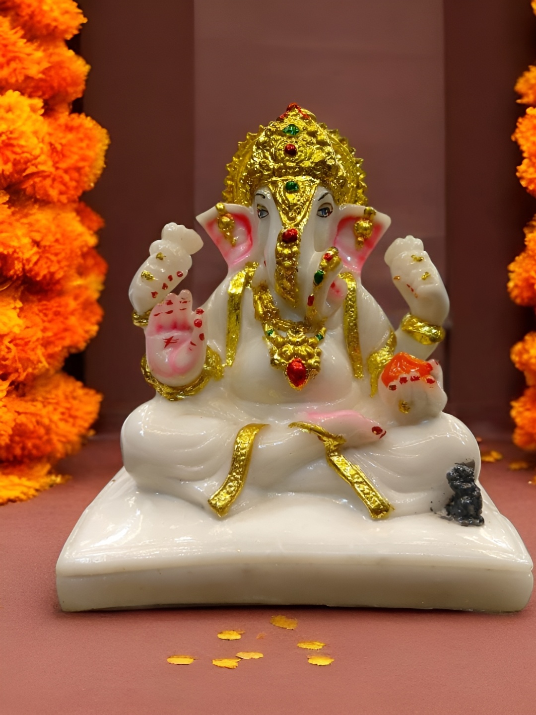 

Vrinban International White & Yellow Ganesha Idol Religious Showpiece