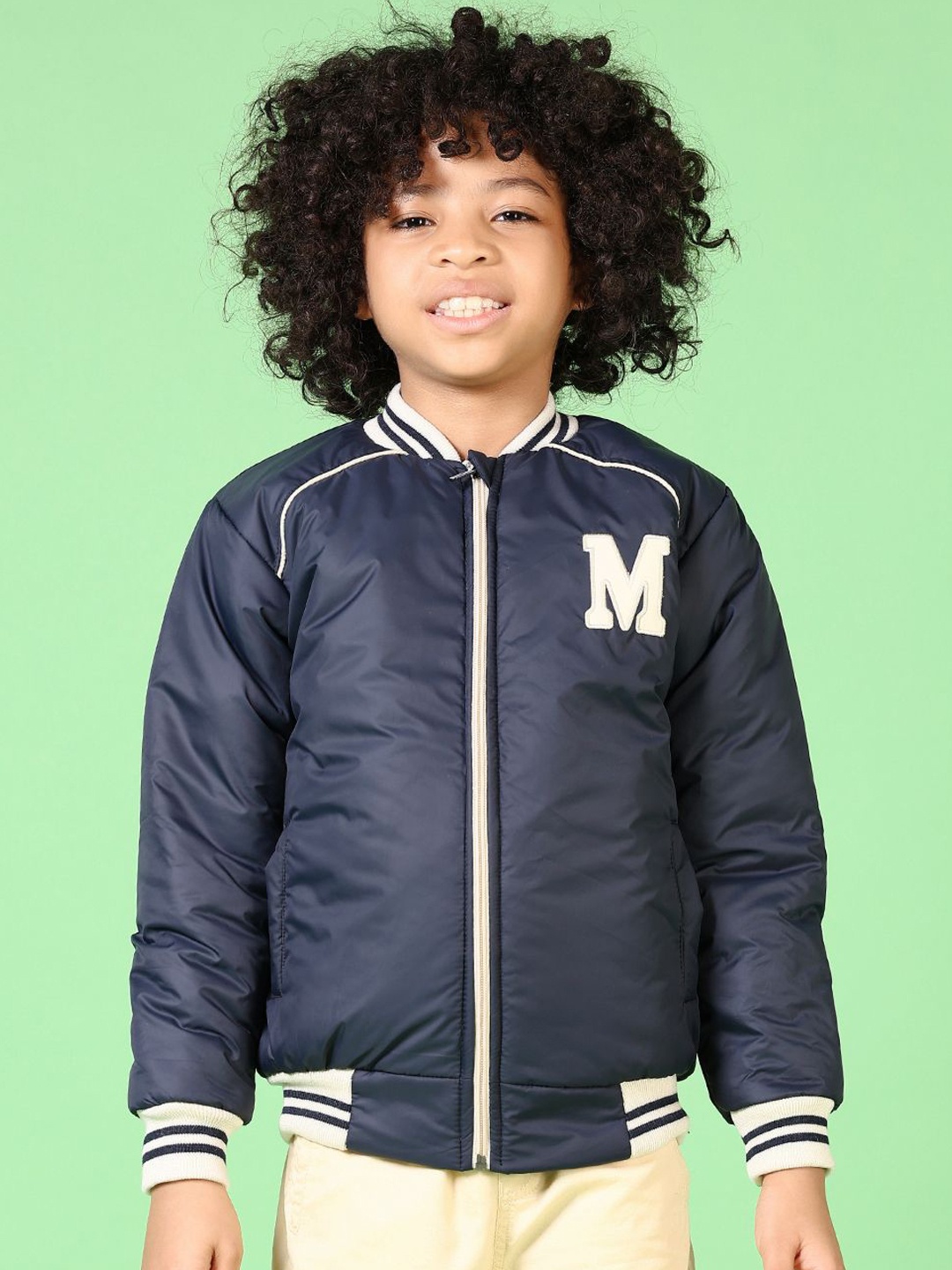 

V-Mart Boys Stand Collar Solid Cotton Casual Bomber Jacket, Navy blue