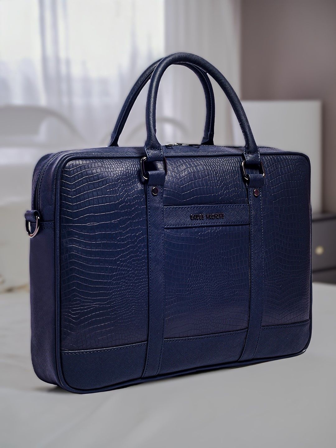 

Gauge Machine Unisex Textured PU Laptop Bag, Navy blue