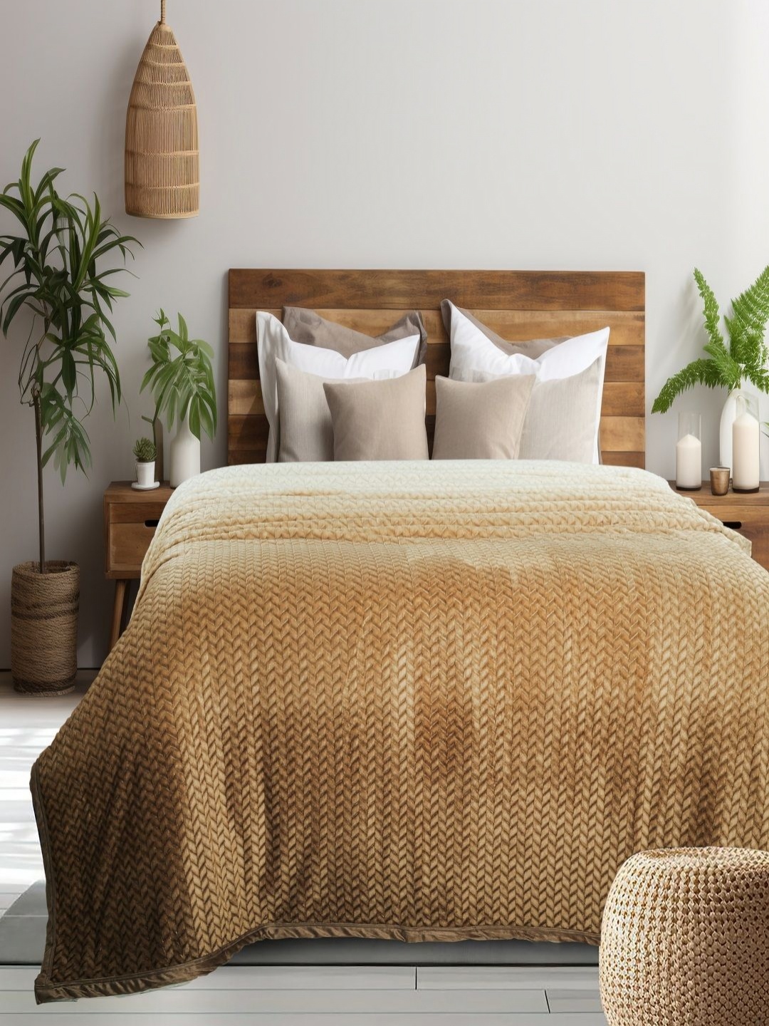 

GAPU & BALY Coffee Brown Striped Microfiber 300 GSM AC Room Single Bed Blanket