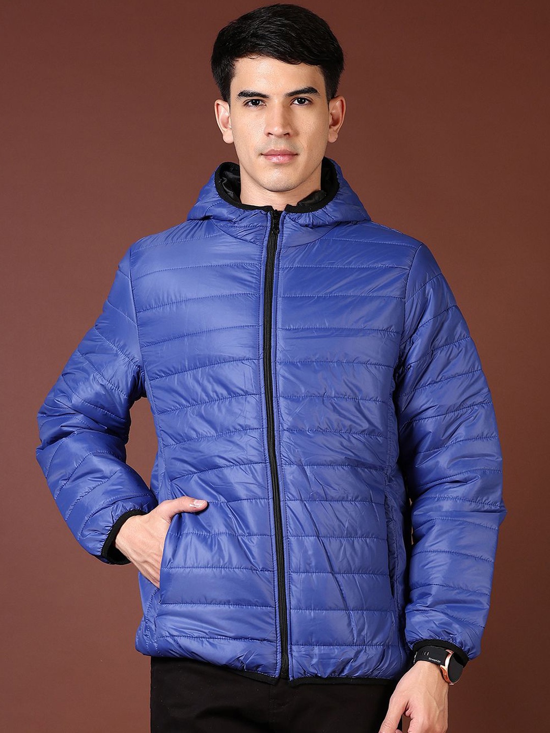 

V-Mart Men Hooded Solid Cotton Casual Puffer Jacket, Blue
