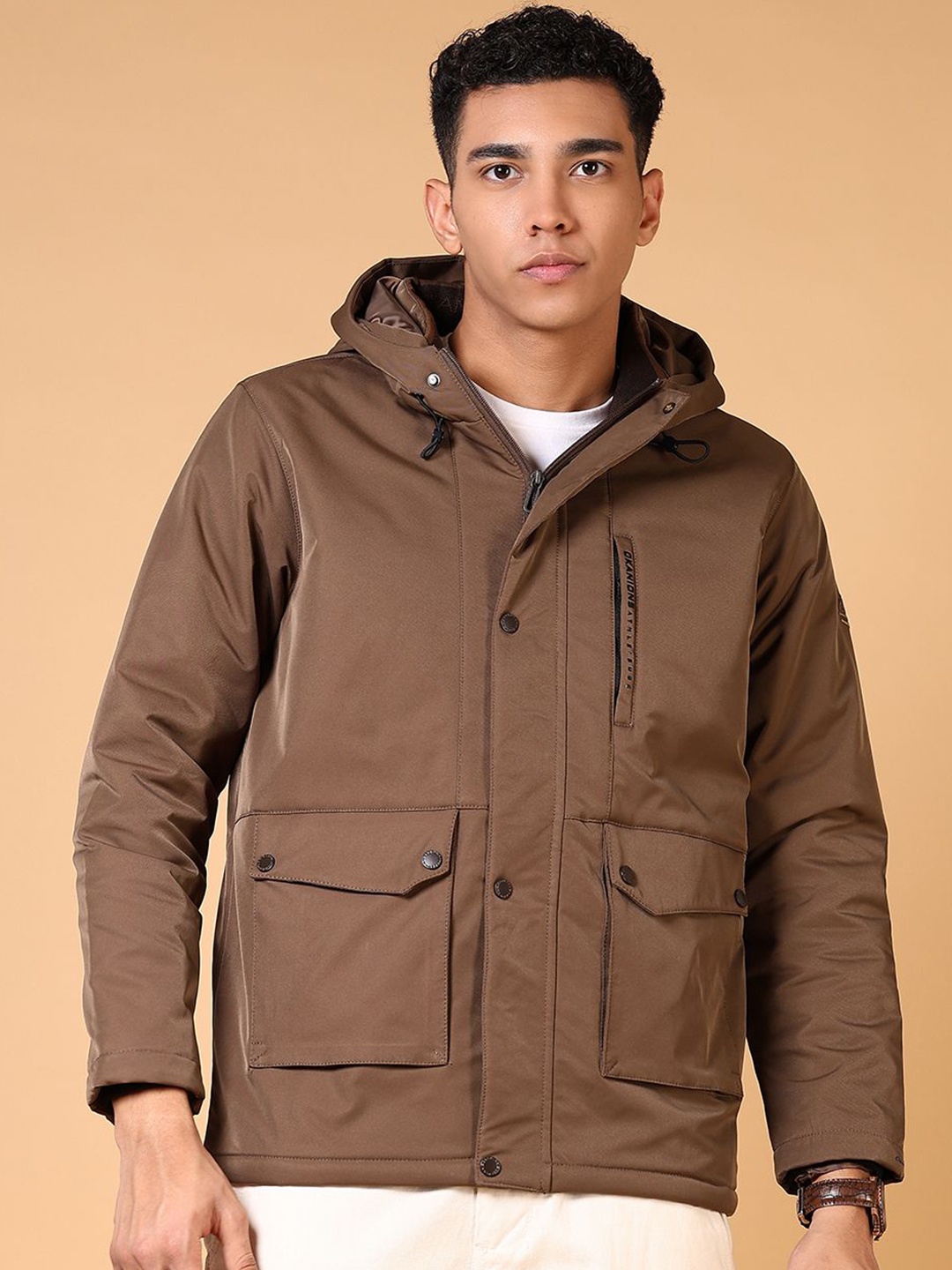 

V-Mart Men Hooded Solid Cotton Casual Padded Jacket, Brown