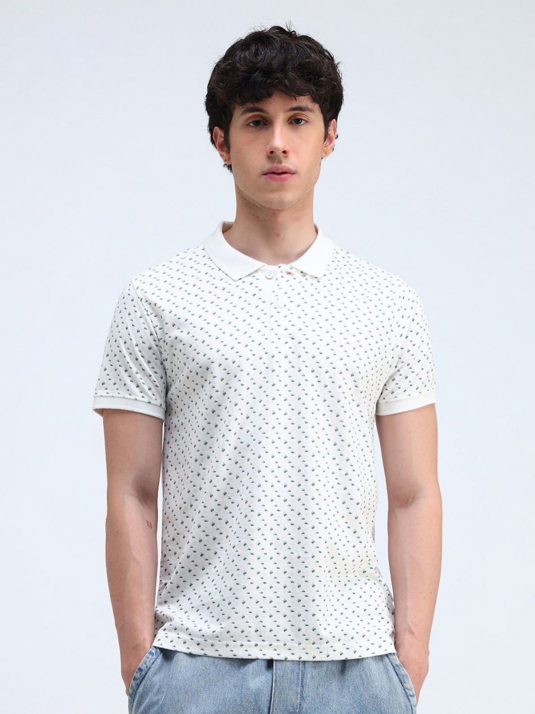 

Flying Machine Men Abstract Printed Polo Collar Cotton T-shirt, White