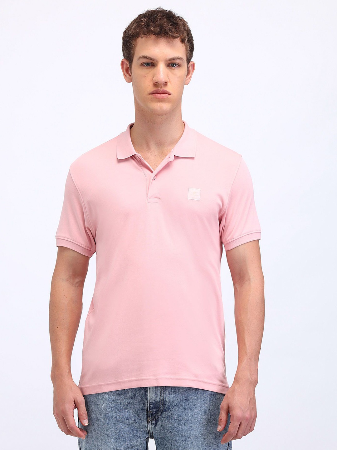 

Flying Machine Men Solid Polo Collar Cotton T-shirt, Pink