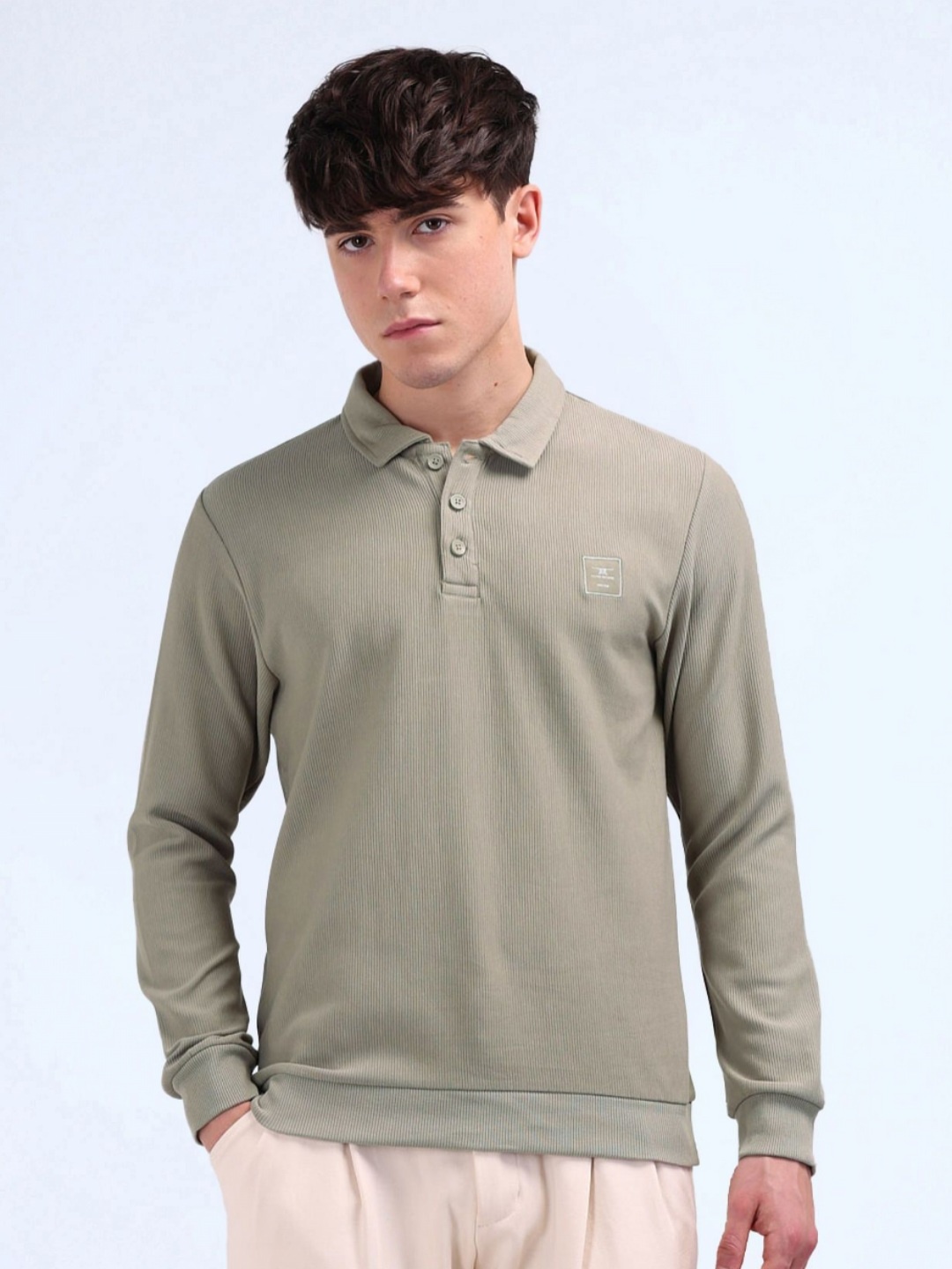 

Flying Machine Men Solid Polo Collar Cotton Sweatshirt, Green