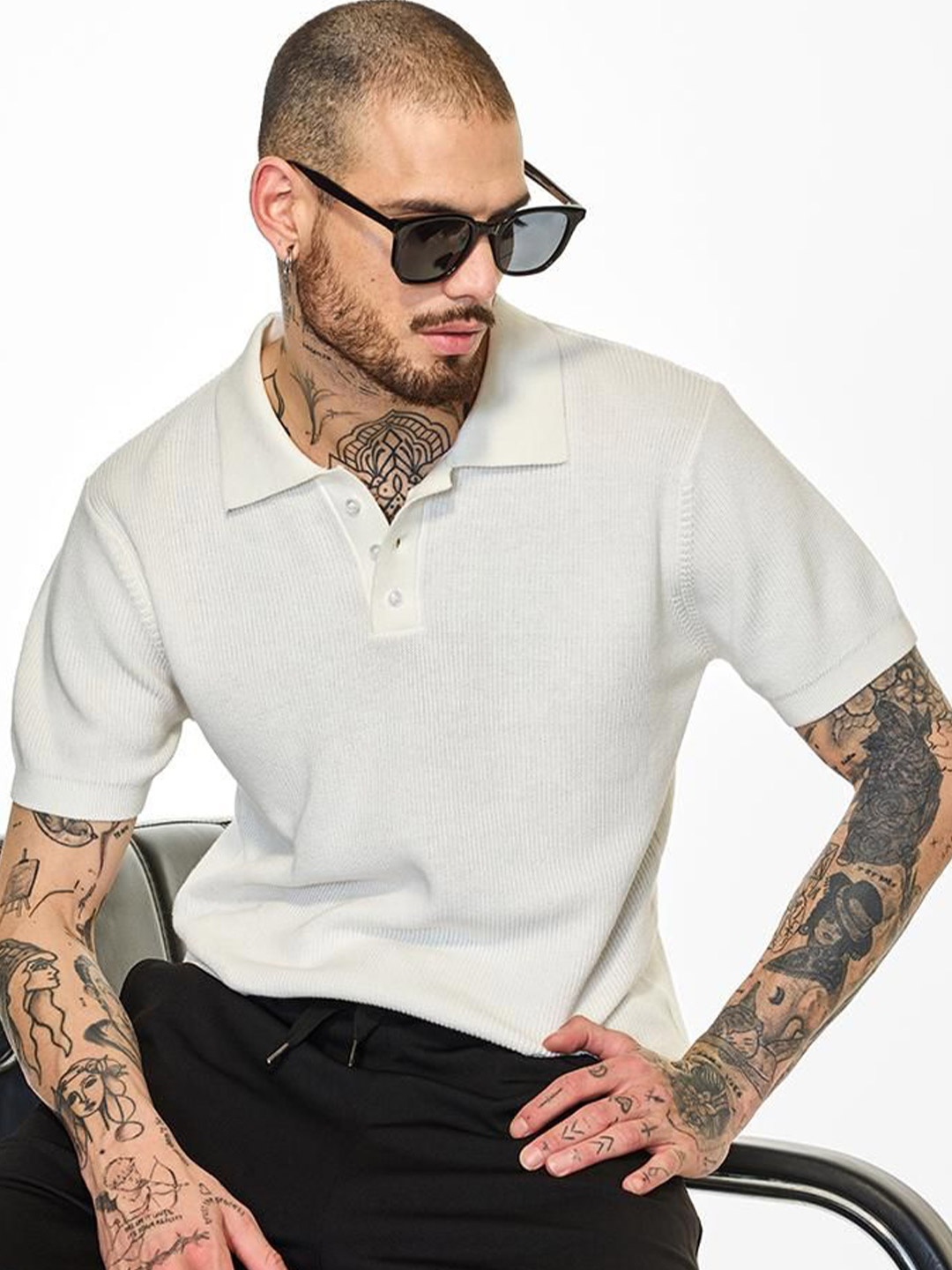 

Snitch Men Solid Polo Collar Cotton T-shirt, White