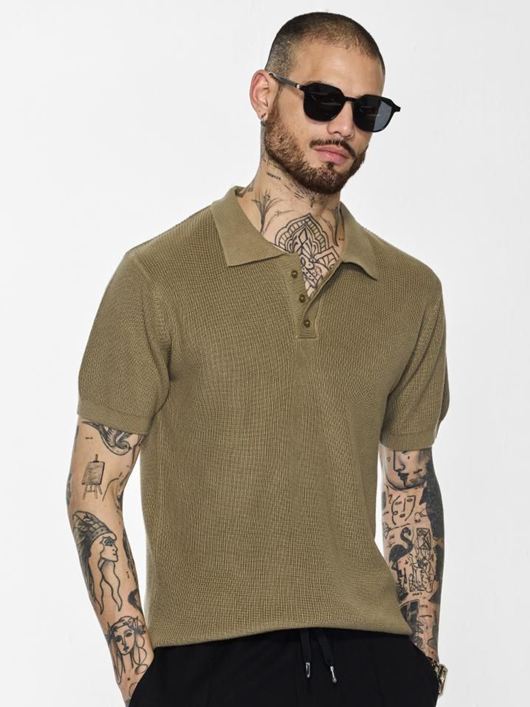 

Snitch Men Solid Polo Collar Cotton T-shirt, Olive