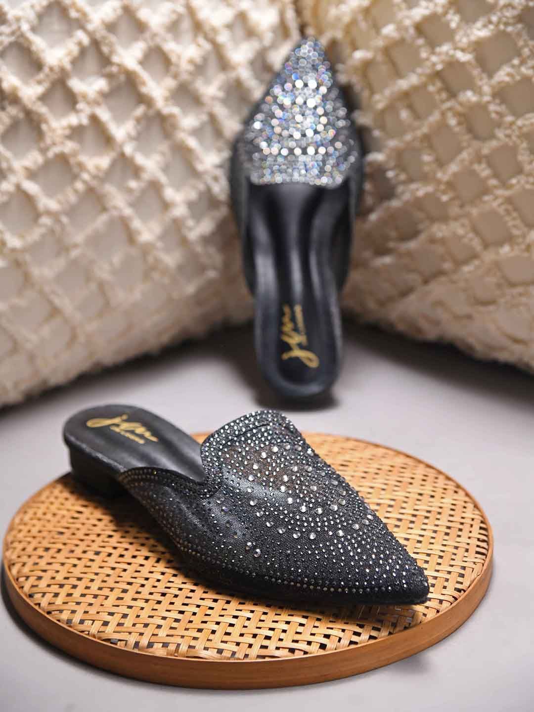 

JM Looks Women Embellished Mules Flats, Black