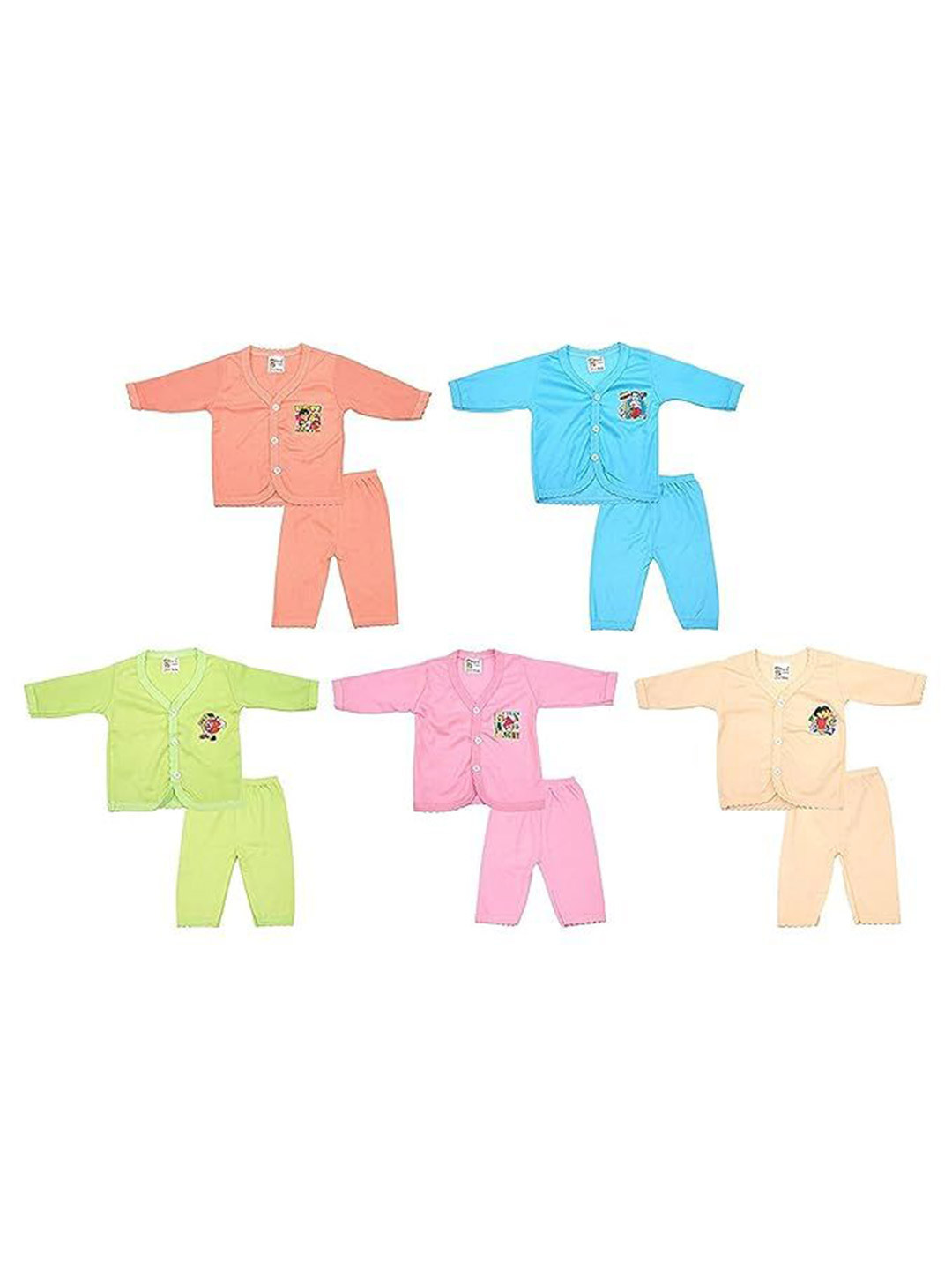 

Suman Tex Unisex Kids Pack Of 5 Printed V-Neck Long Sleeves Shirt With Trouser, Blue
