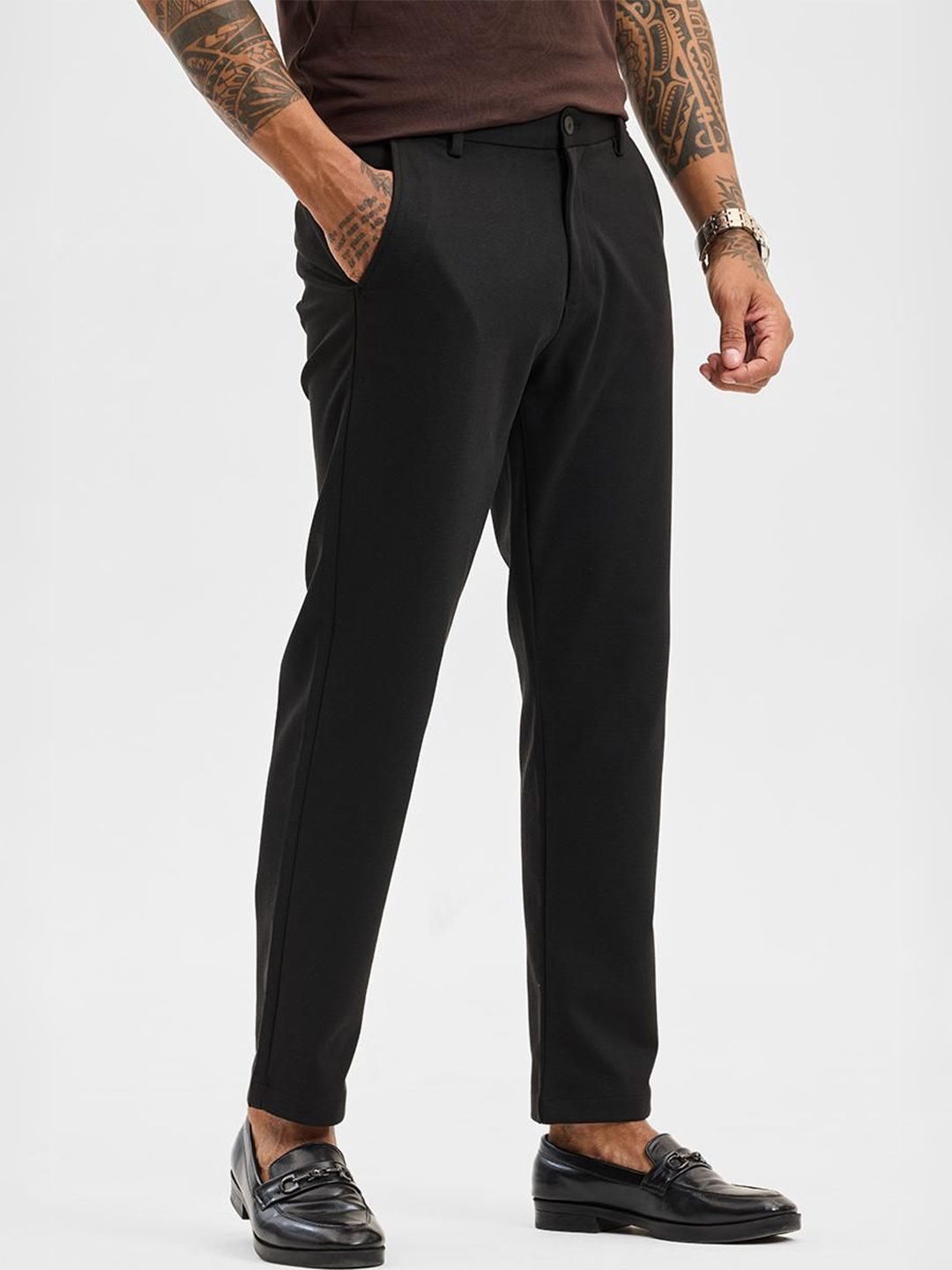 

Snitch Men Smart Slim Fit Trousers, Black
