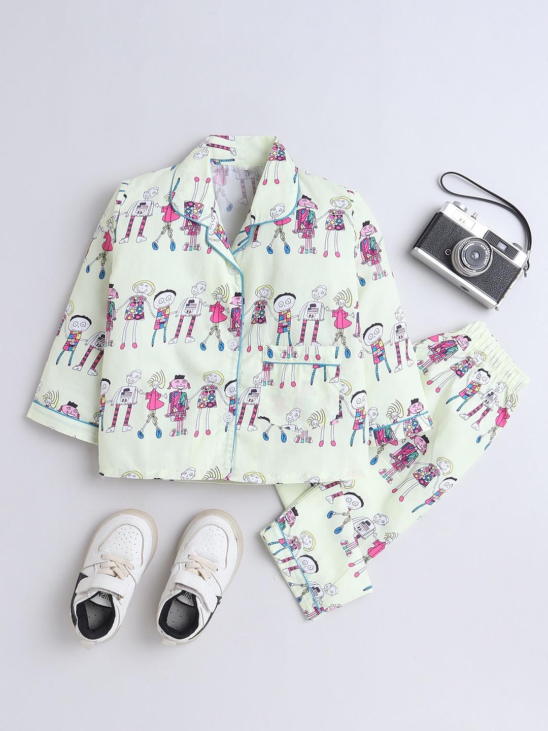 

The Magic Wand Boys Cartoon Characters Printed Pure Cotton Night suit, Yellow