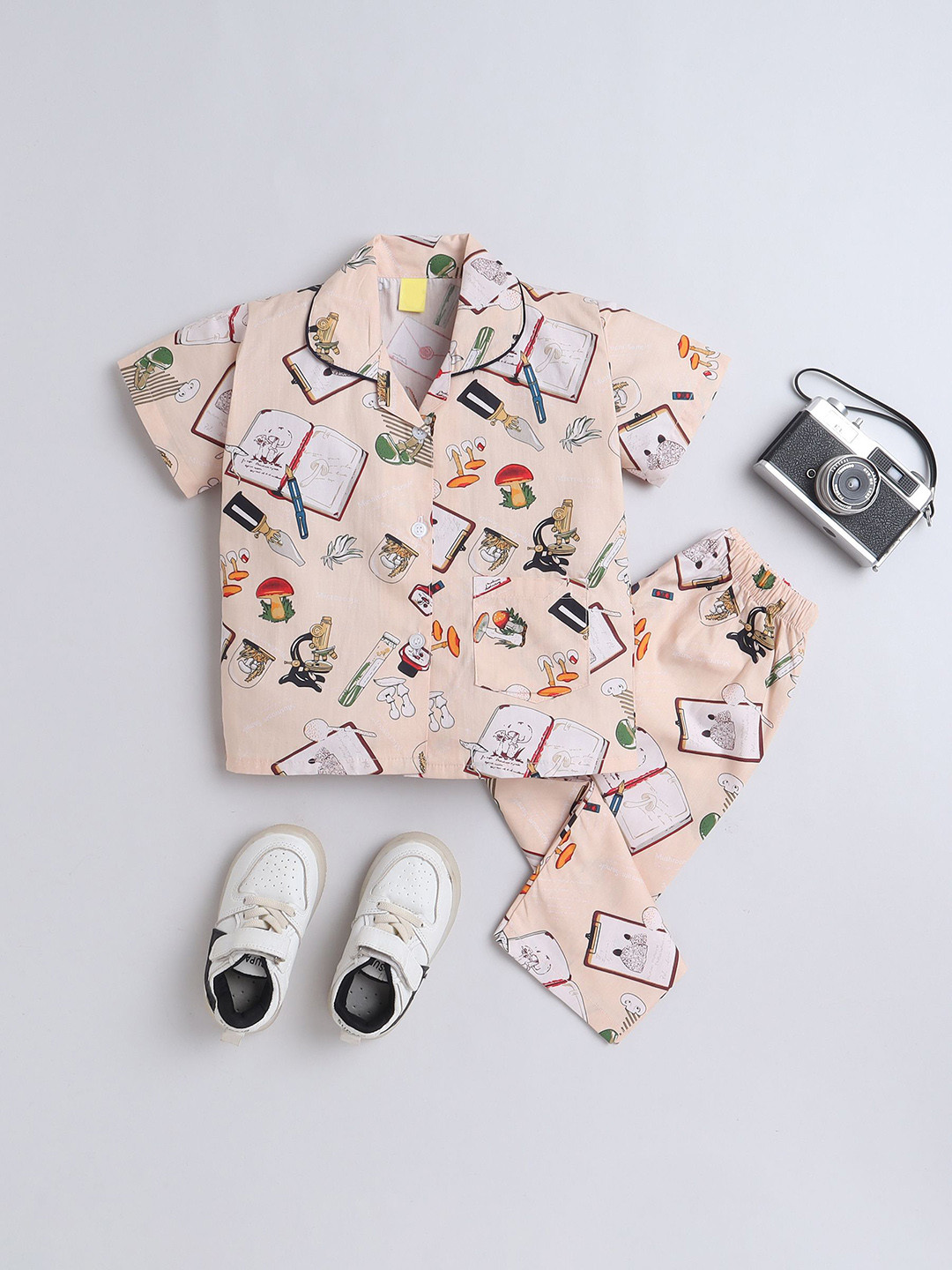 

The Magic Wand Boys Graphic Printed Pure Cotton Night suit, Beige