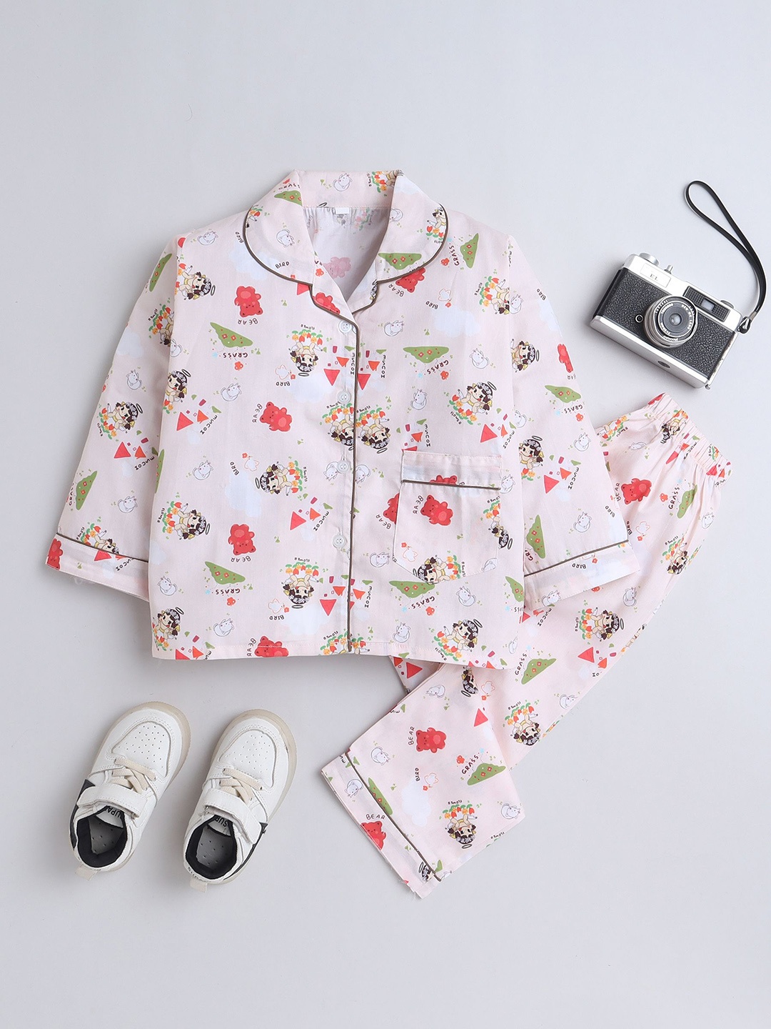 

The Magic Wand Boys Cartoon Characters Printed Pure Cotton Night suit, White