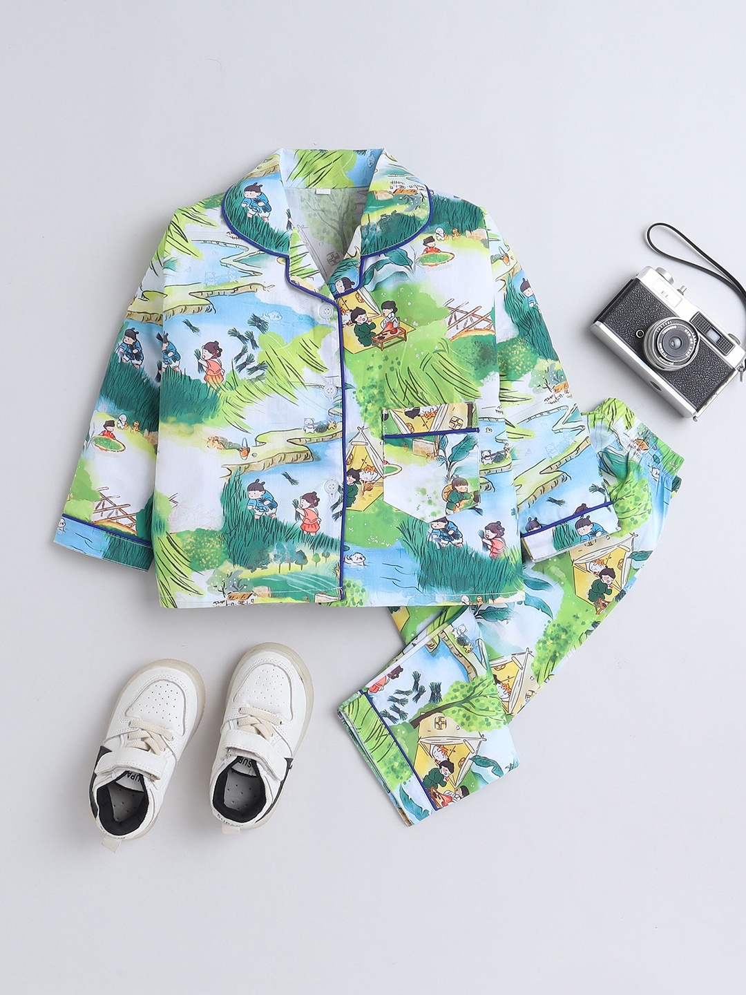 

The Magic Wand Boys Printed Night suit, Green