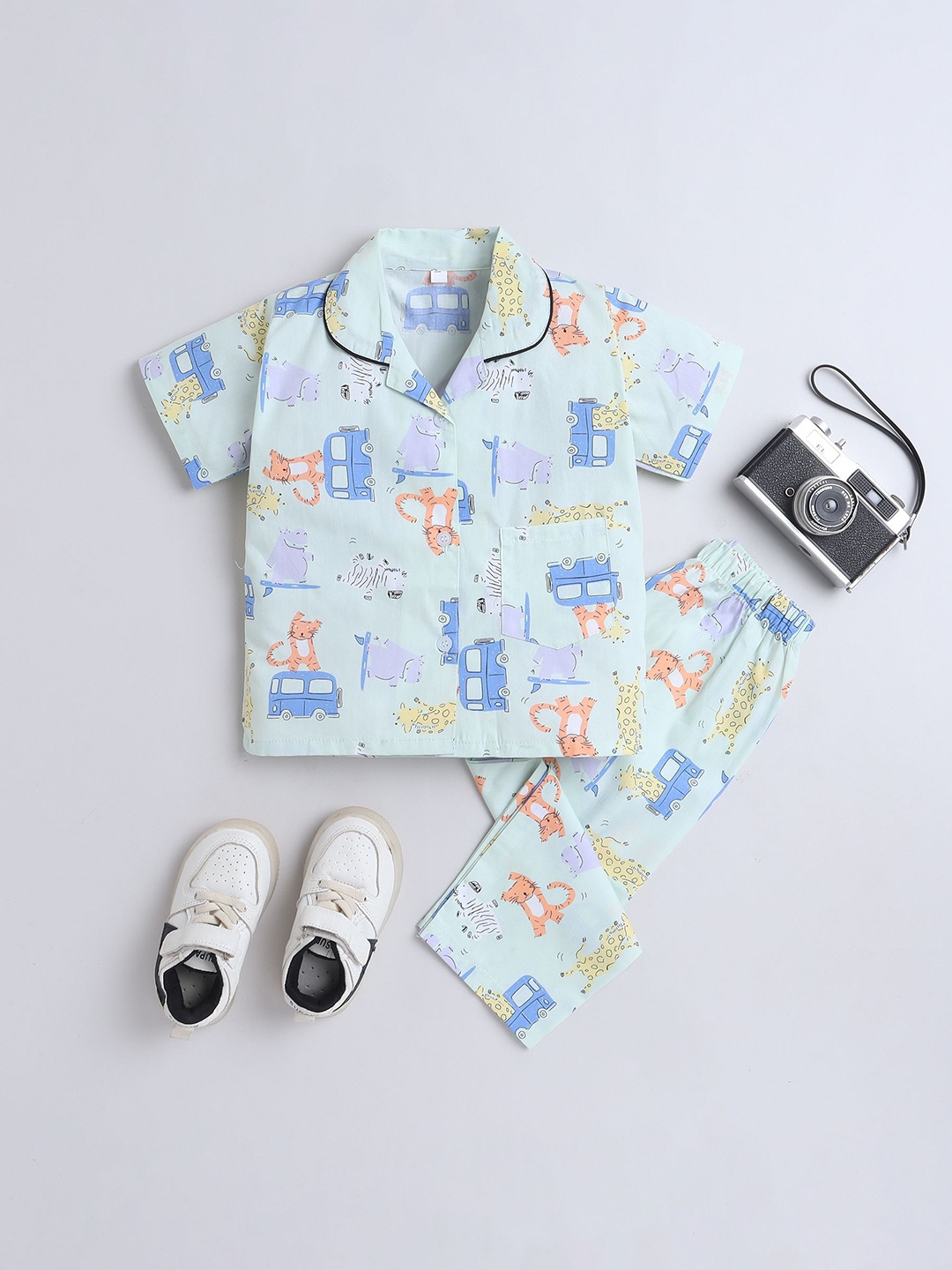 

The Magic Wand Boys Graphic Printed Pure Cotton Night suit, Green