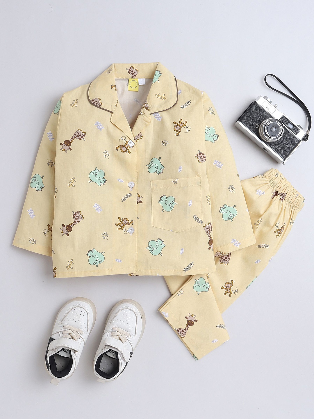 

The Magic Wand Boys Animal Graphic Printed Pure Cotton Night suit, Yellow