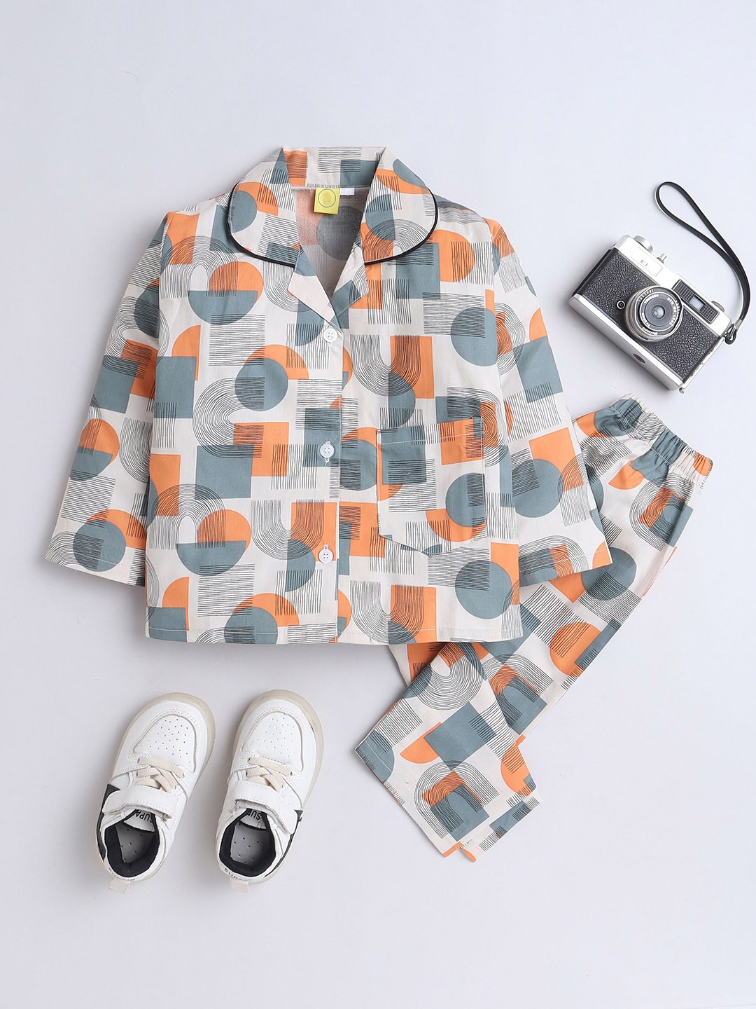 

The Magic Wand Boys GeometricPrinted Pure Cotton Night suit, Orange