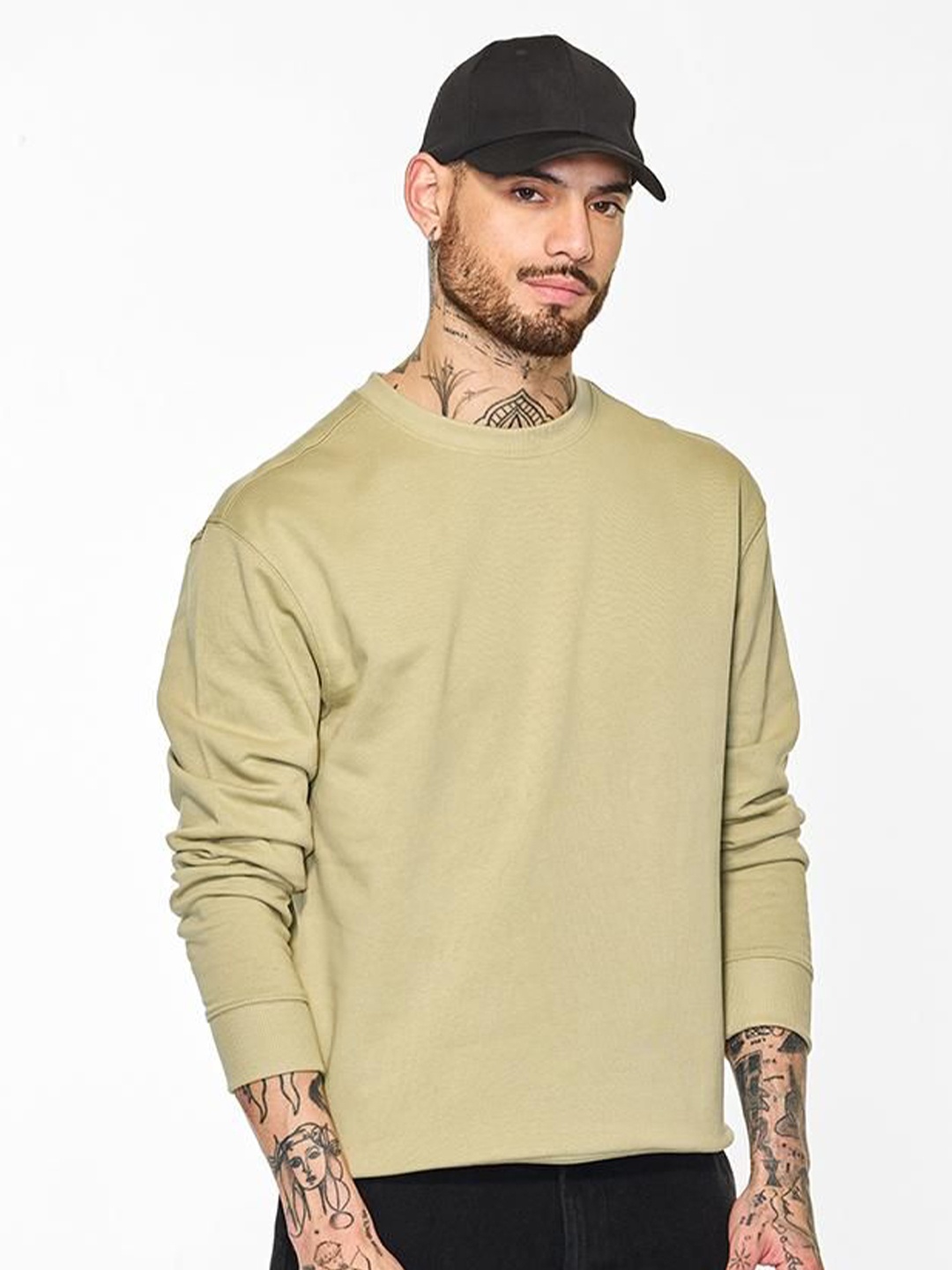 

Snitch Men PureCotton Round Neck Long Sleeves Pullover, Beige