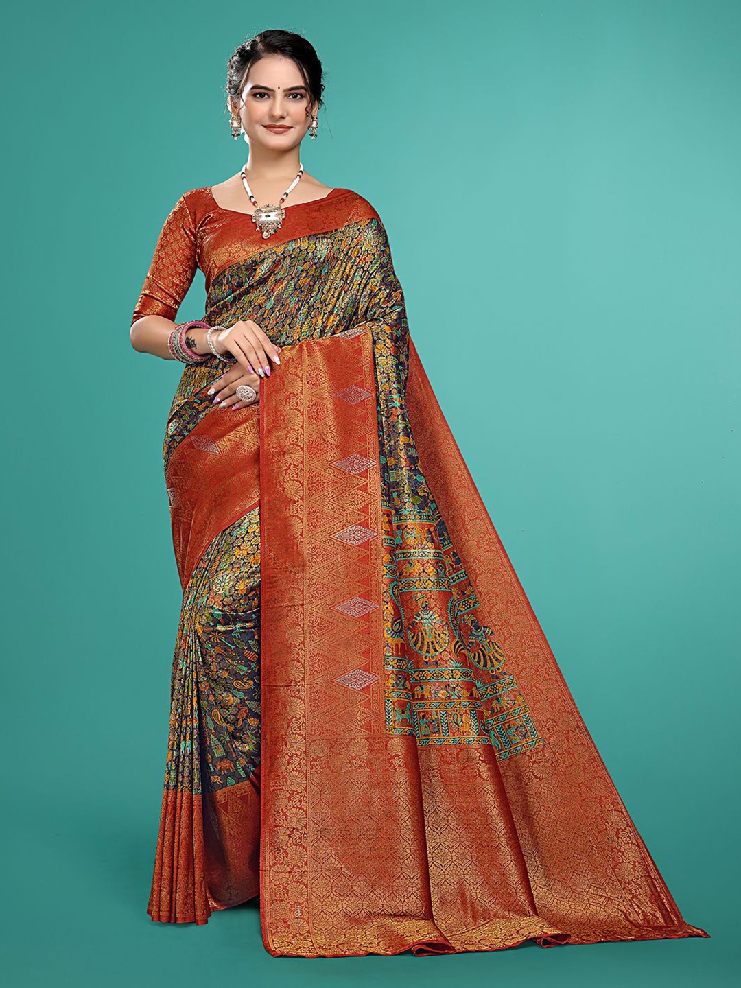 

Aagiri Women Woven Design Zari Pure Silk Banarasi Saree, Grey
