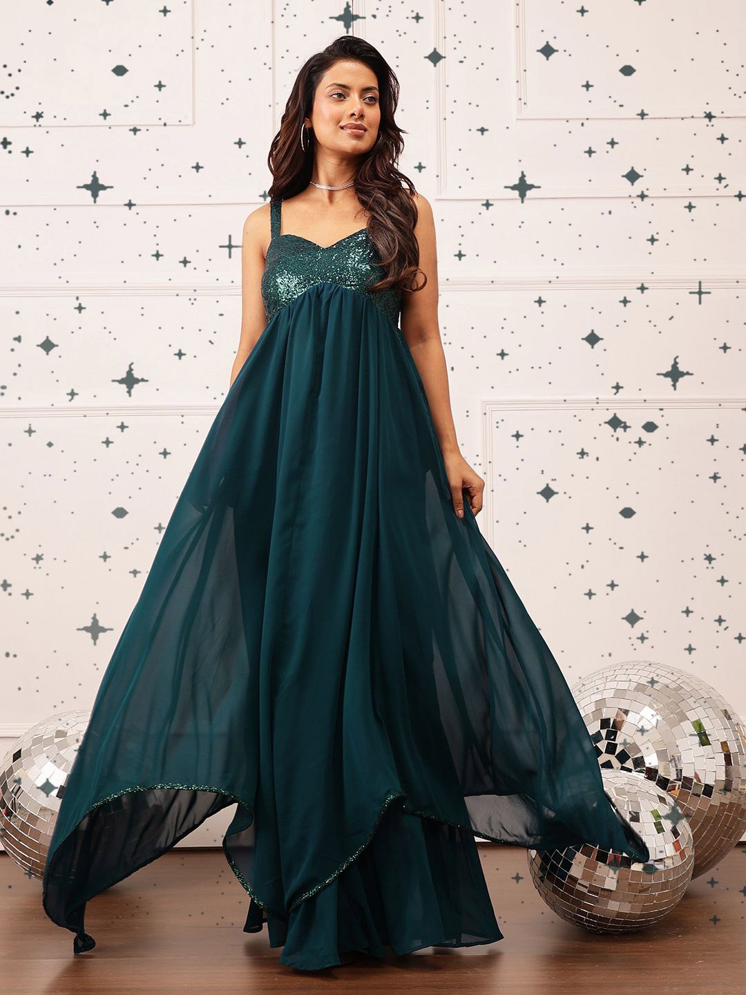 

QUIERO Women Embellished Empire Maxi Dress, Teal