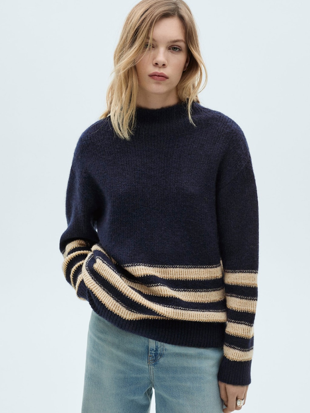 

MANGO Striped Pullover, Navy blue