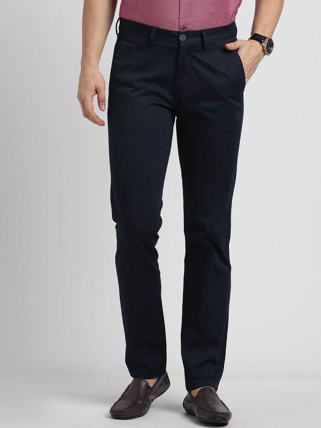 

Turtle Men Checked Relaxed Skinny Fit Chinos Trousers, Blue