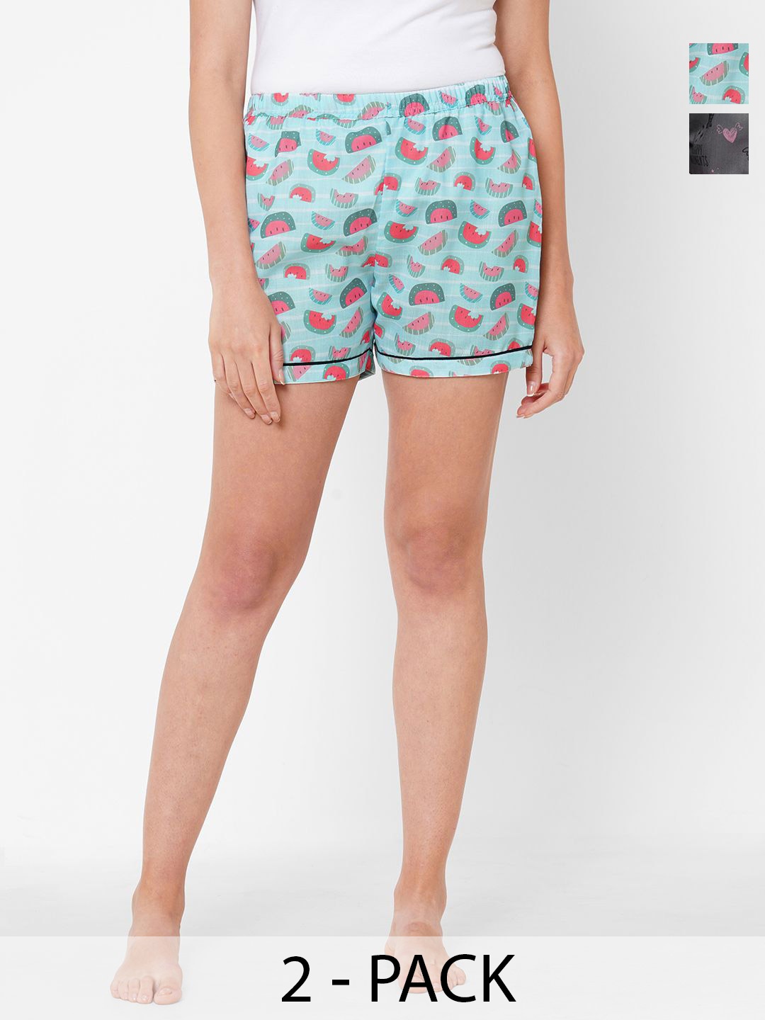 

NOIRA Women Pack Of 2 Printed Lounge Shorts, Blue