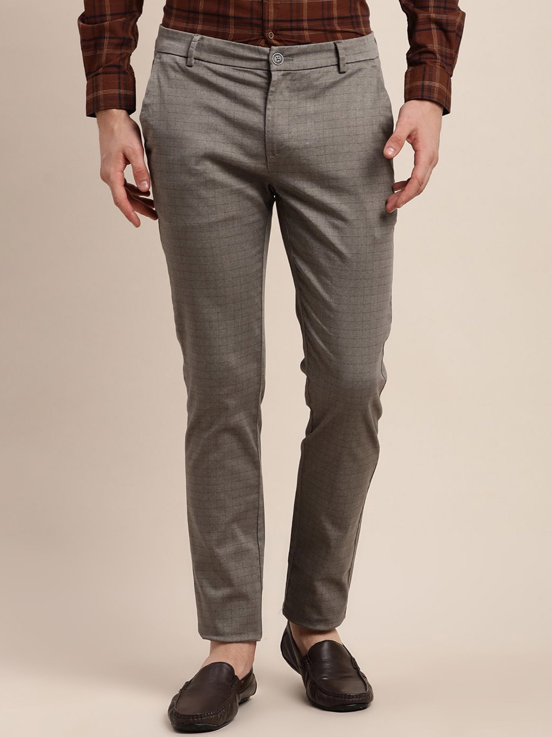

Turtle Men Printed Relaxed Skinny Fit Chinos Trousers, Brown