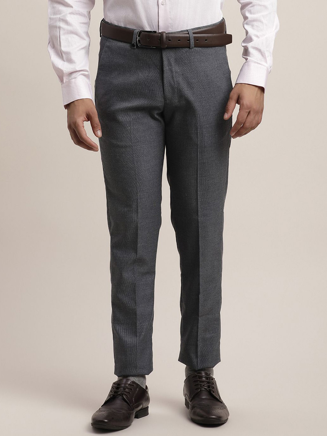 

Turtle Men Textured Tailored Slim Fit Trousers, Grey