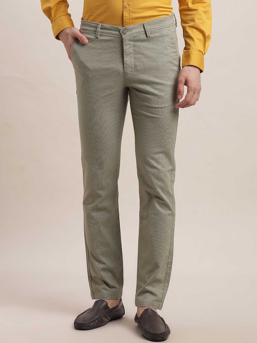 

Turtle Men Printed Relaxed Skinny Fit Chinos Trousers, Grey