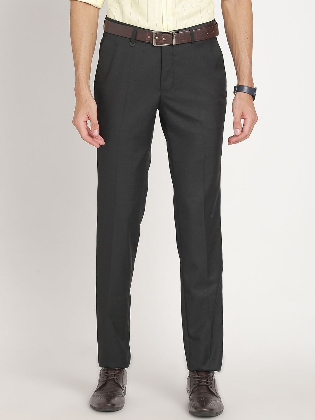 

Turtle Men Checked Tailored Slim Fit Trousers, Grey