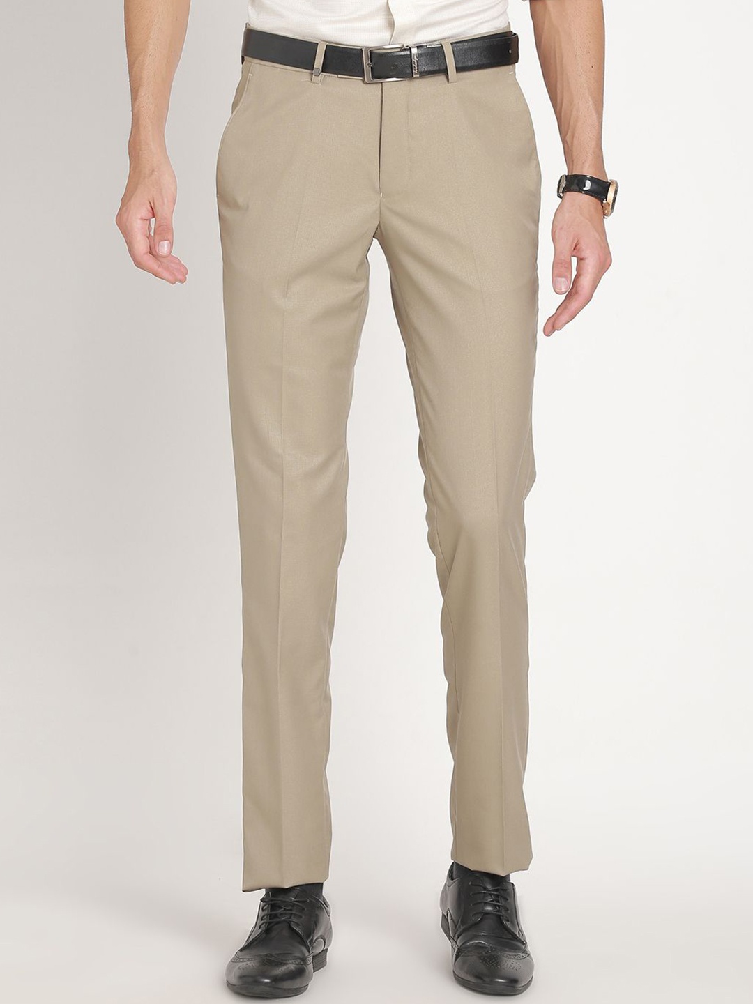 

Turtle Men Checked Tailored Slim Fit Trousers, Beige