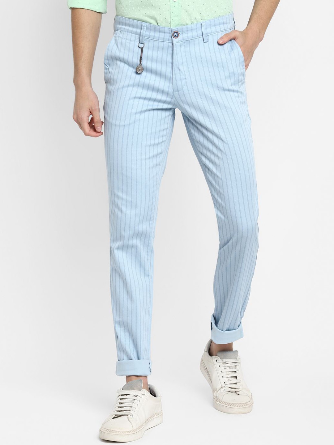

Turtle Men Striped Relaxed Tapered Fit Chinos Trousers, Blue