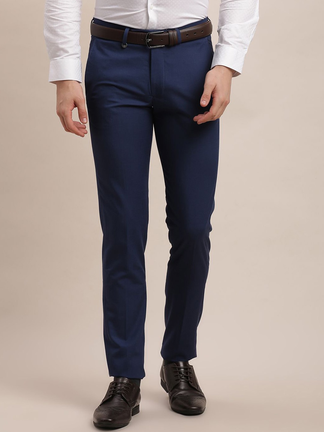 

Turtle Men Checked Tailored Slim Fit Trousers, Blue