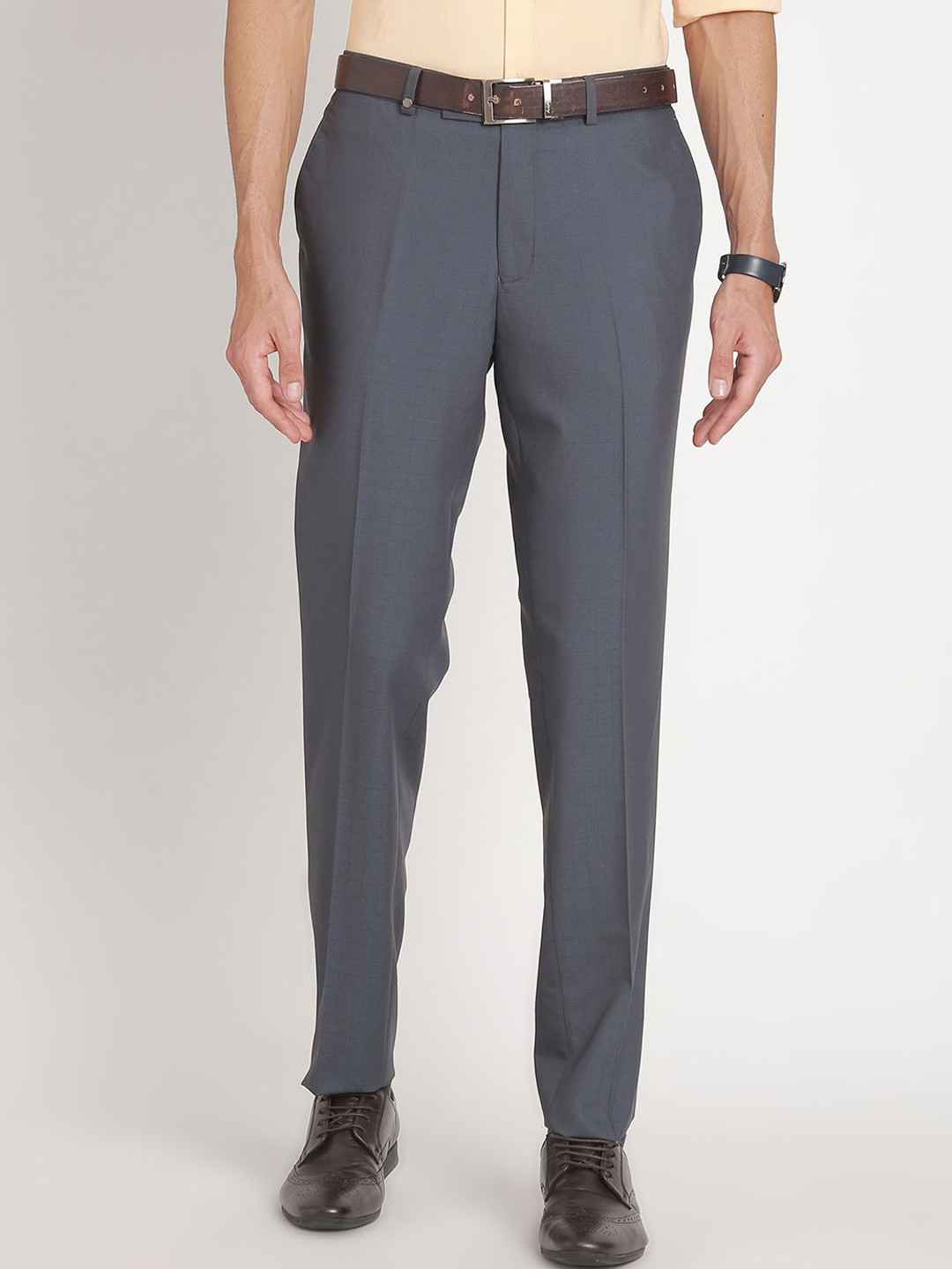 

Turtle Men Checked Tailored Slim Fit Trousers, Charcoal