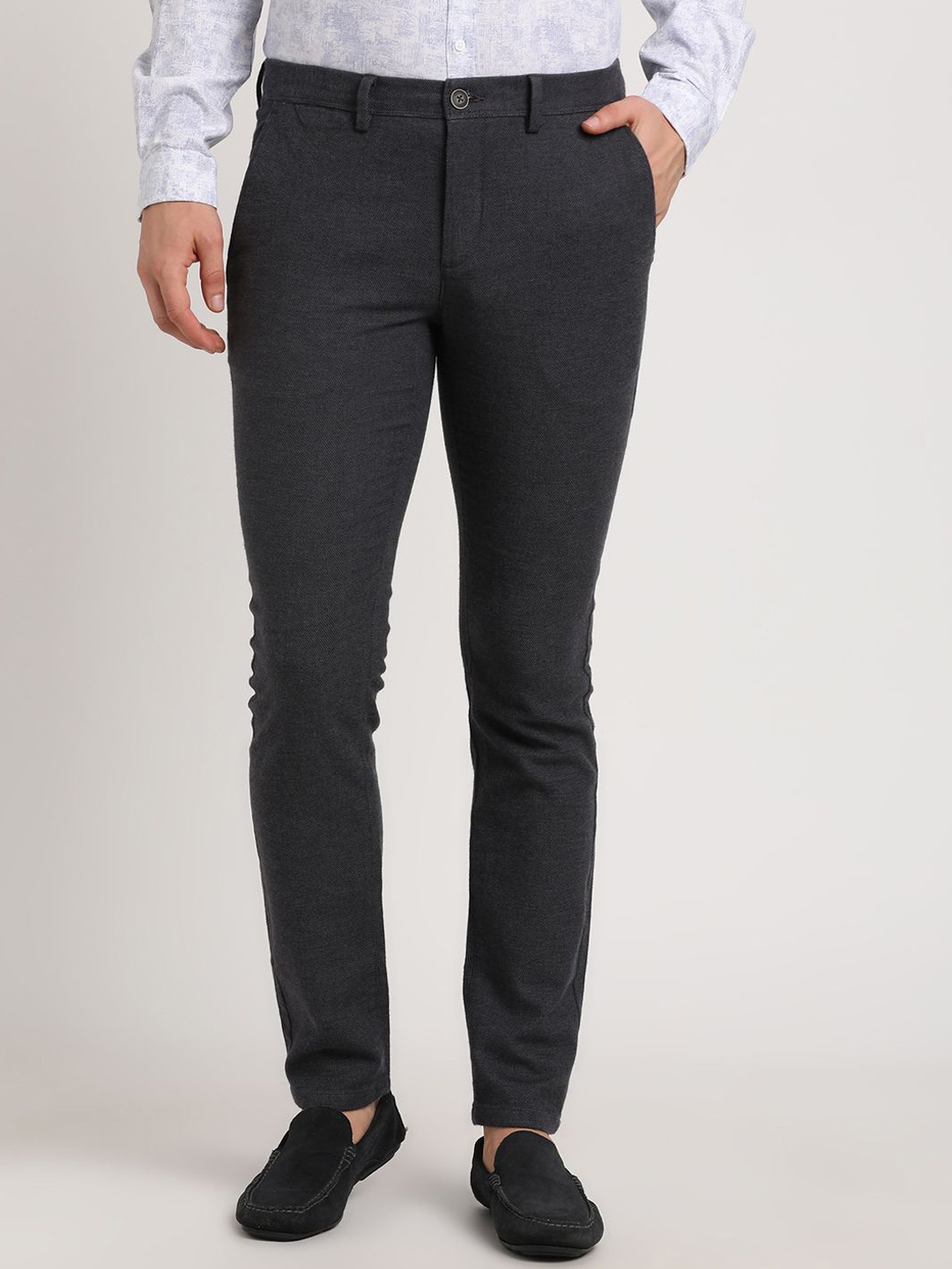 

Turtle Men Checked Relaxed Skinny Fit Chinos Trousers, Charcoal