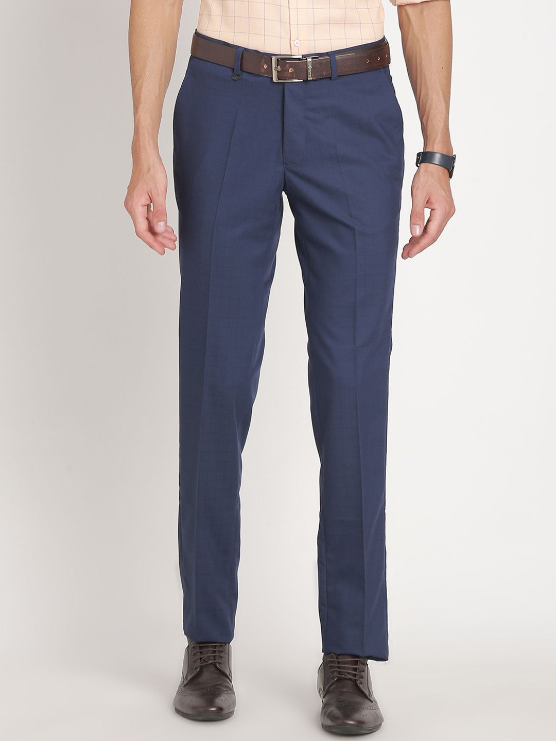 

Turtle Men Checked Tailored Slim Fit Trousers, Blue