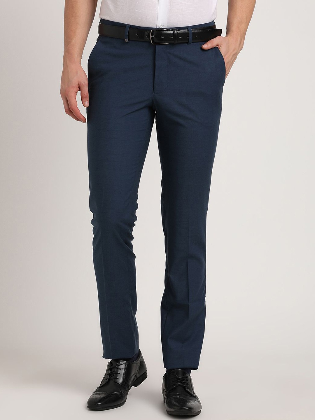 

Turtle Men Checked Tailored Slim Fit Trousers, Blue