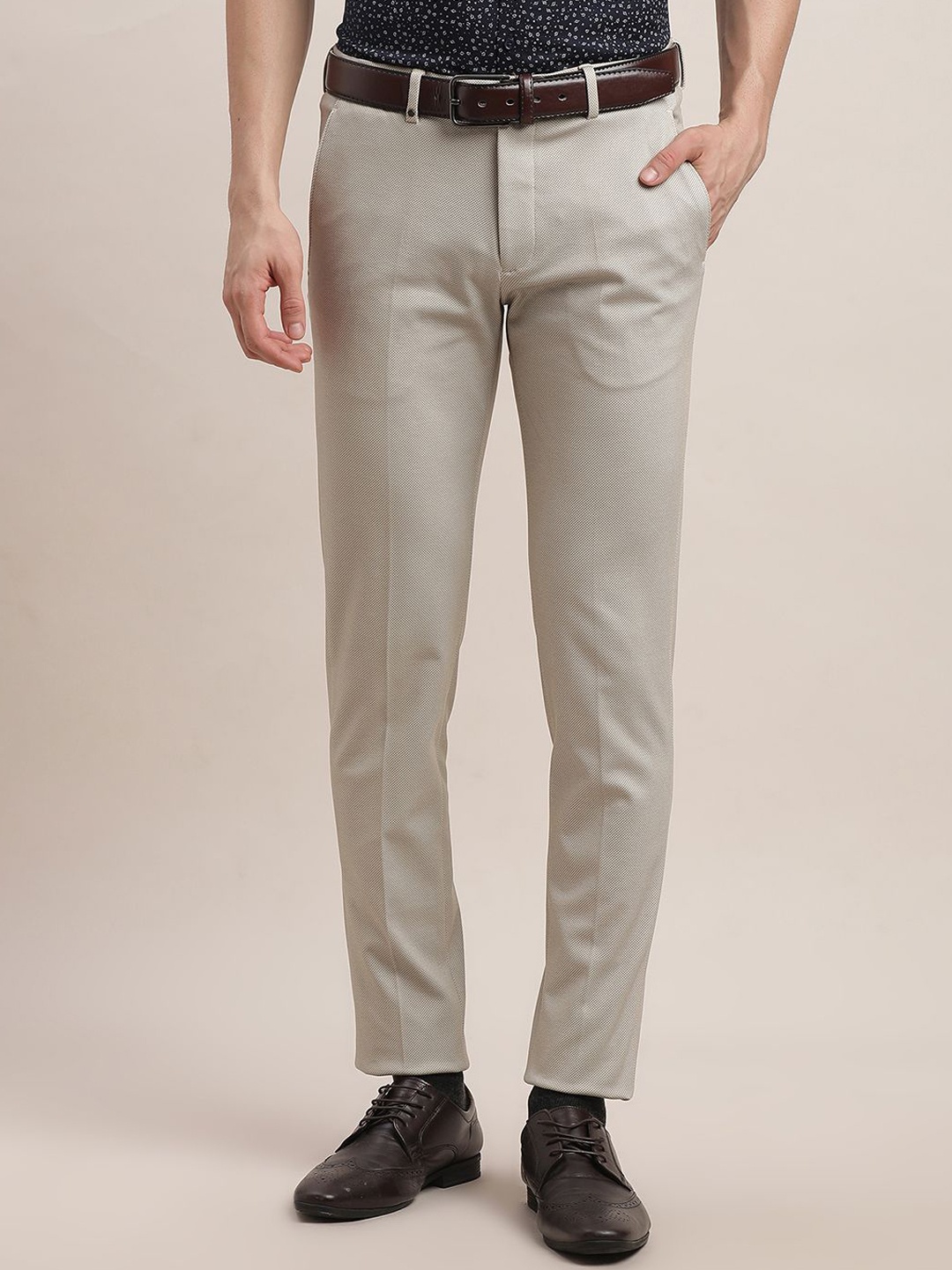 

Turtle Men Tailored Slim Fit Formal Trousers, Beige