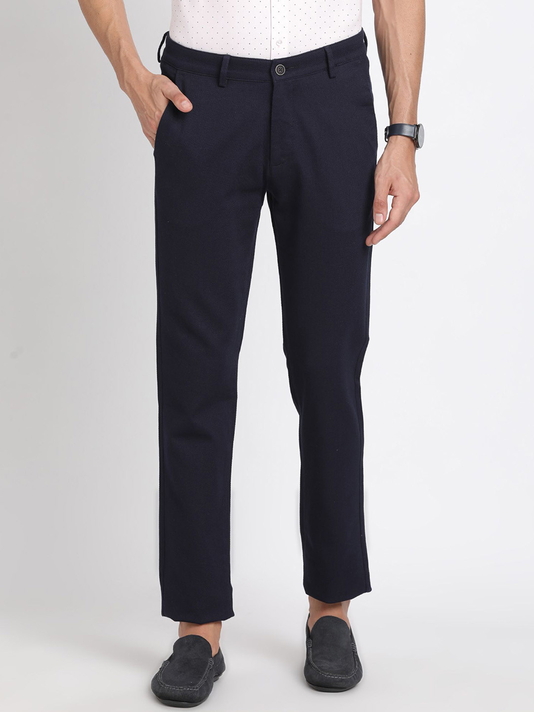 

Turtle Men Relaxed Skinny Fit Mid Rise Chinos Trousers, Navy blue