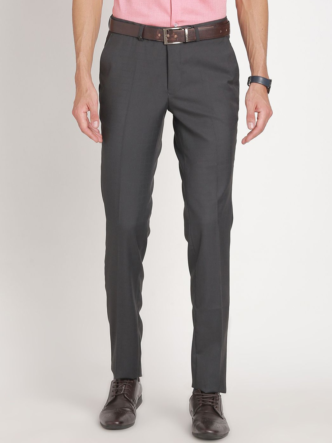 

Turtle Men Checked Tailored Slim Fit Formal Trousers, Brown