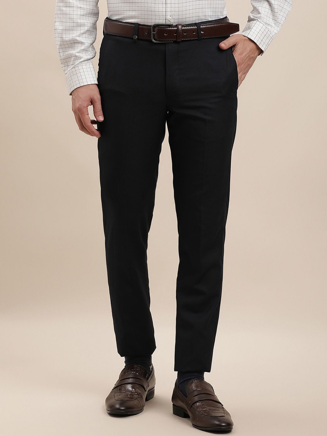 

Turtle Men Tailored Slim Fit Formal Trousers, Navy blue
