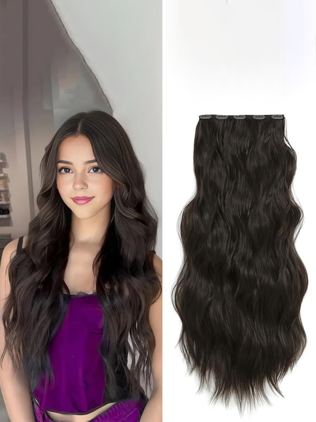 

D-Divine Clip-In Wavy Locks Hair Extension - 22 Inch - Brown