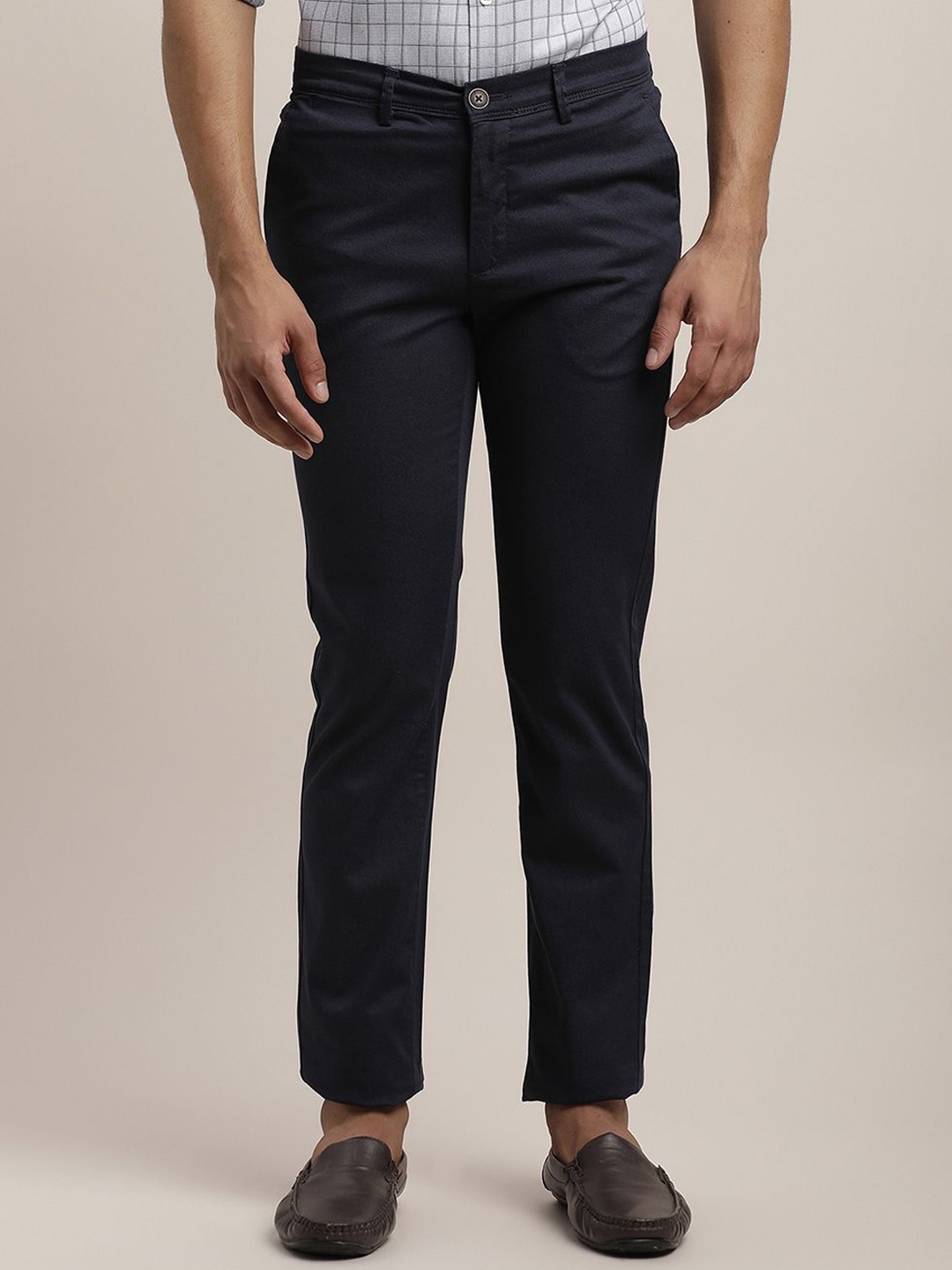 

Turtle Men Relaxed Skinny Fit Mid-Rise Chinos Trousers, Navy blue