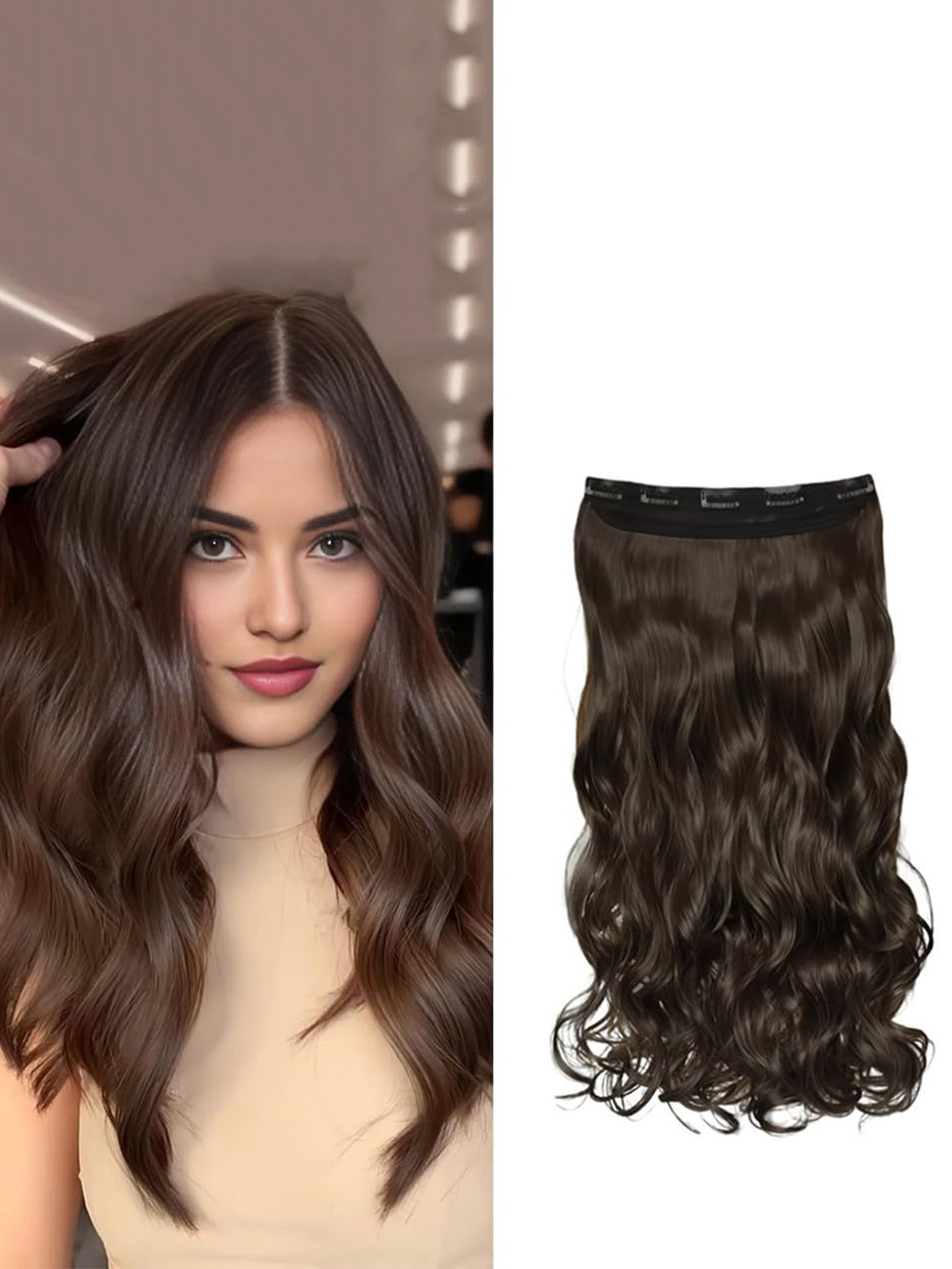 

D-Divine Clip-In Wavy Locks Hair Extension - 22 Inch - Brown